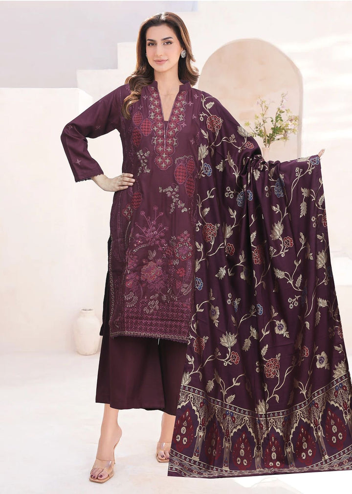 DF04 - PURPLE DHANAK LINEN EMBROIDERED SUIT