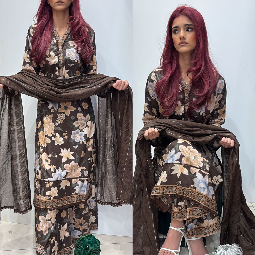 BR45 - Baroque Inspired Lawn Print 3 Piece Suit