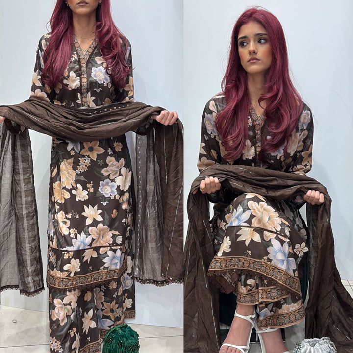 BR45 - Baroque Inspired Lawn Print 3 Piece Suit