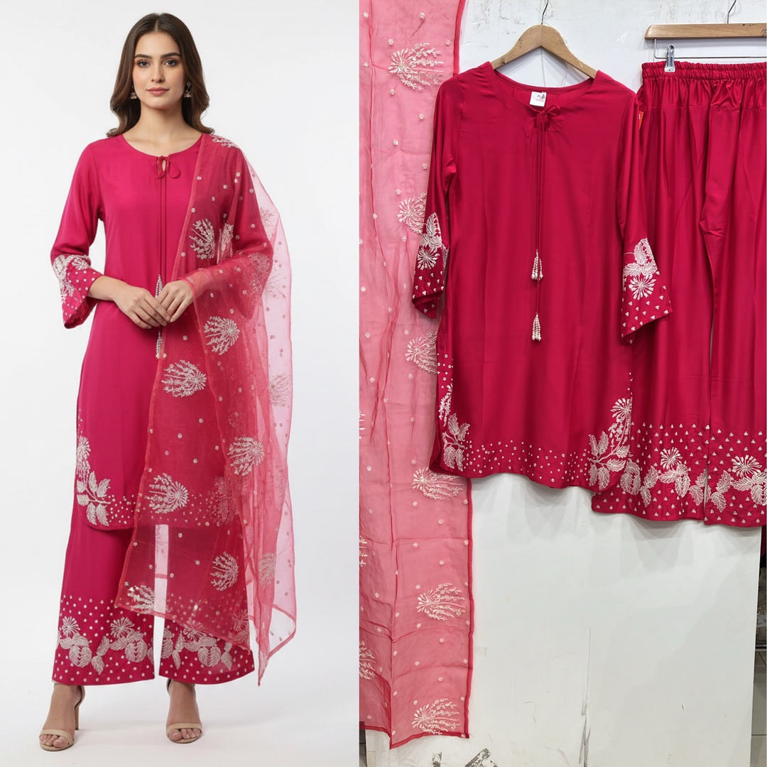 1179B - Pink Embroidered Viscose 3 Piece suit