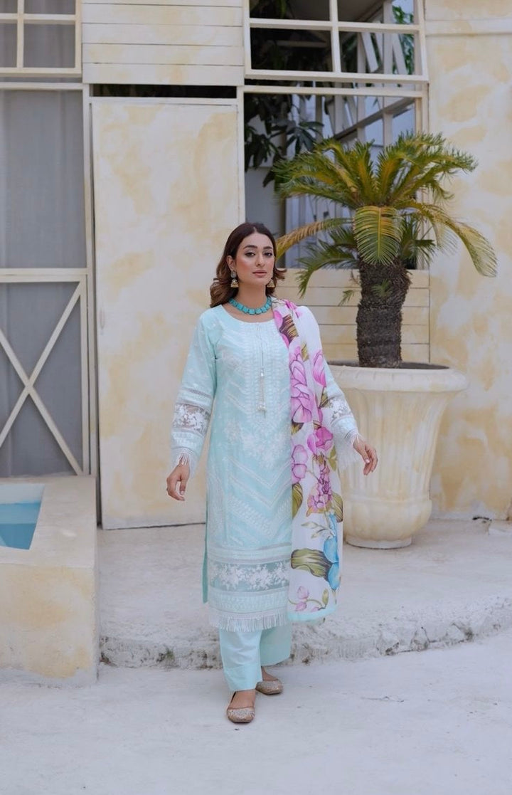 1129A - Light Blue Embroidered Cotton Suit