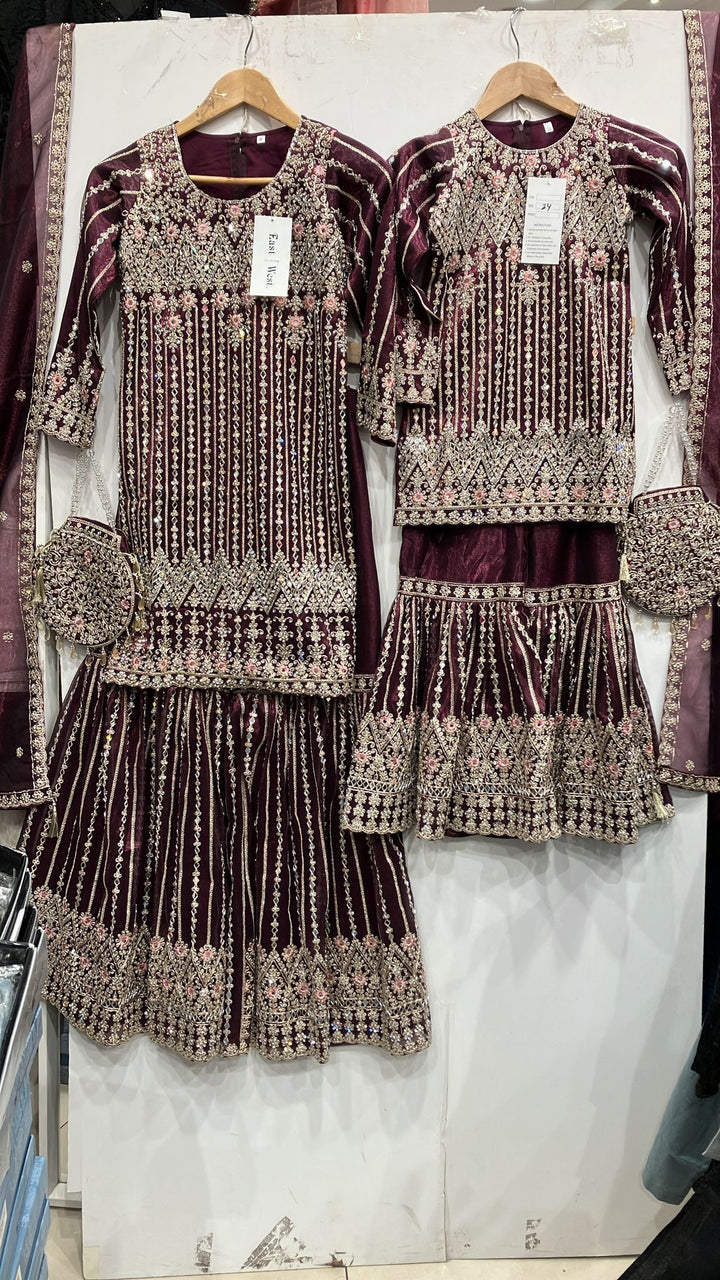K322a - GIRLS EMBROIDERED SHARARA DRESS