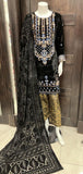 BLACK EMBROIDERED VELVET 3 PIECE SUIT BV50