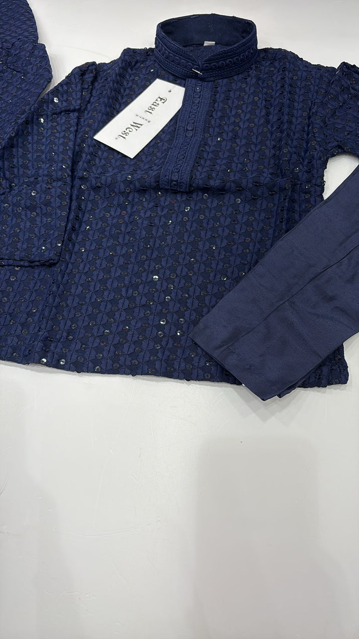CK702 - Blue Cotton Chikankari Set for Boys and MEN