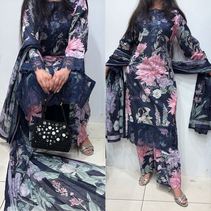MP13 - Maria B inspired Embroidered Cotton 3pc suit
