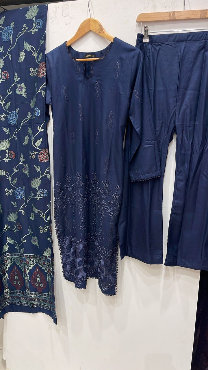 GF06 - BLUE DHANAK LINEN EMBROIDERED SUIT