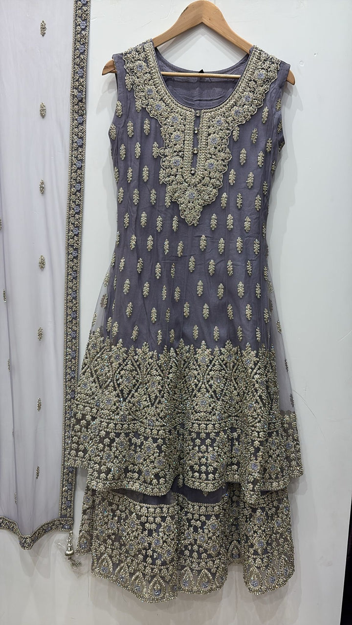 7003B- PURPLE EMBROIDERED & EMBELLISHED SHARARA SUIT
