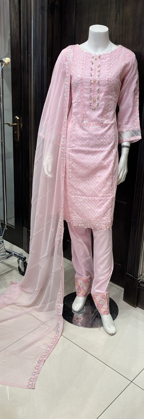 EMBROIDERED CHIFFON 3 PIECE SUIT 426A