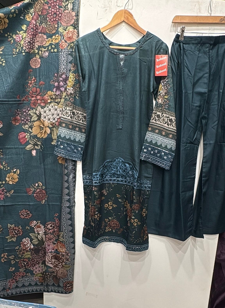 PL06 - EMBROIDERED LINEN PRINT 3 PIECE SUIT