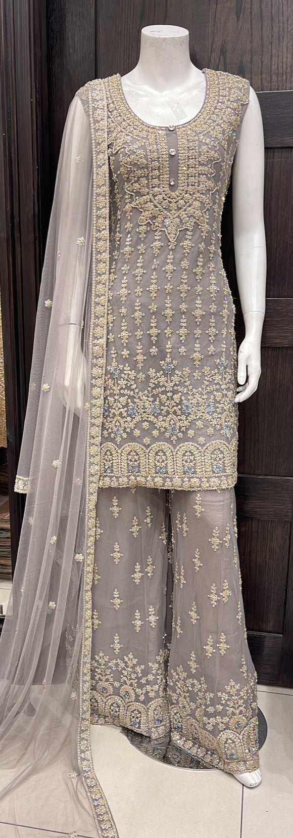 HEAVILY EMBROIDERED NET SHARARA SUIT 172A
