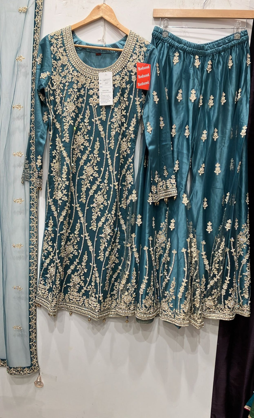 168D - TEAL EMBROIDERED & EMBELLISHED NET SUIT