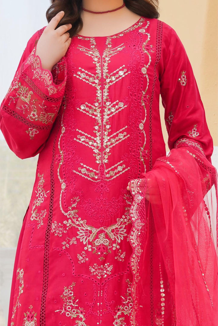 77B - Maria b inspired Red Embroidered Cotton 3 piece suit