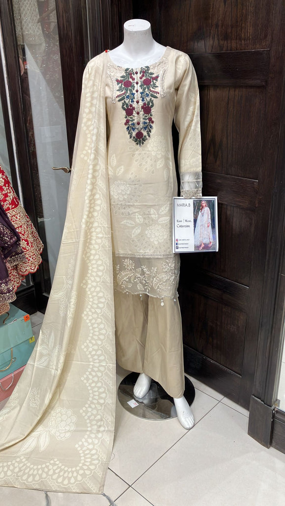 EMBROIDERED LINEN 3 PIECE SUIT MH04