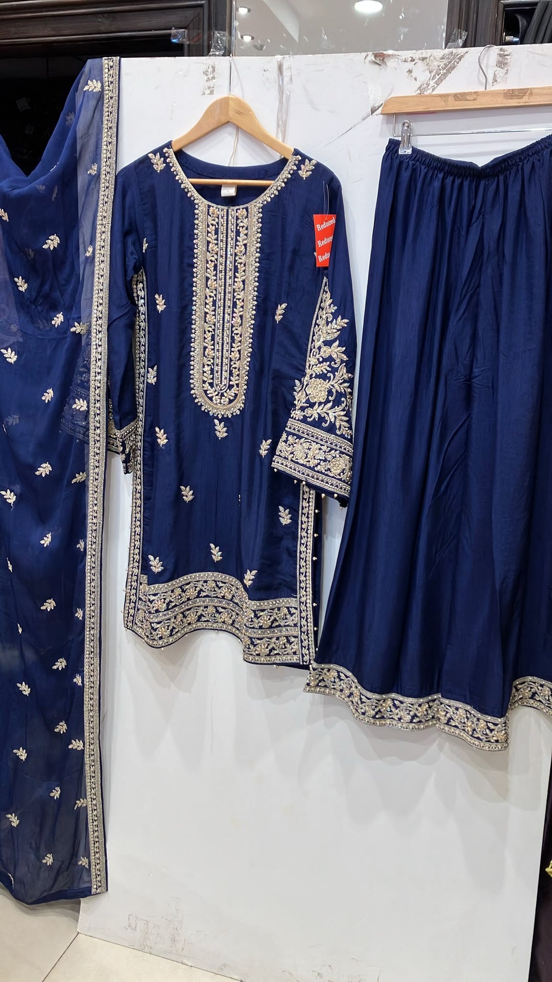 365C - Blue Embroidered Silk 3 Piece Suit