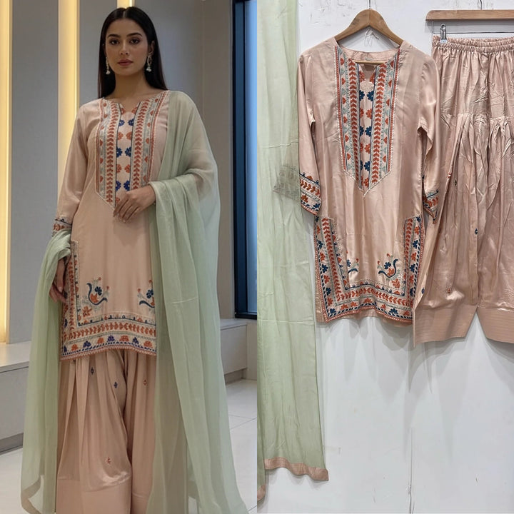 1182B - Farshi Shalwar Embroidered linen suit