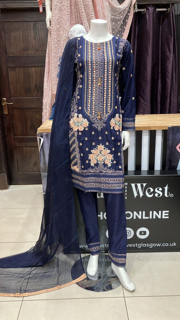 EMBROIDERED COTTON SILK 3 PIECE SUIT 51Y