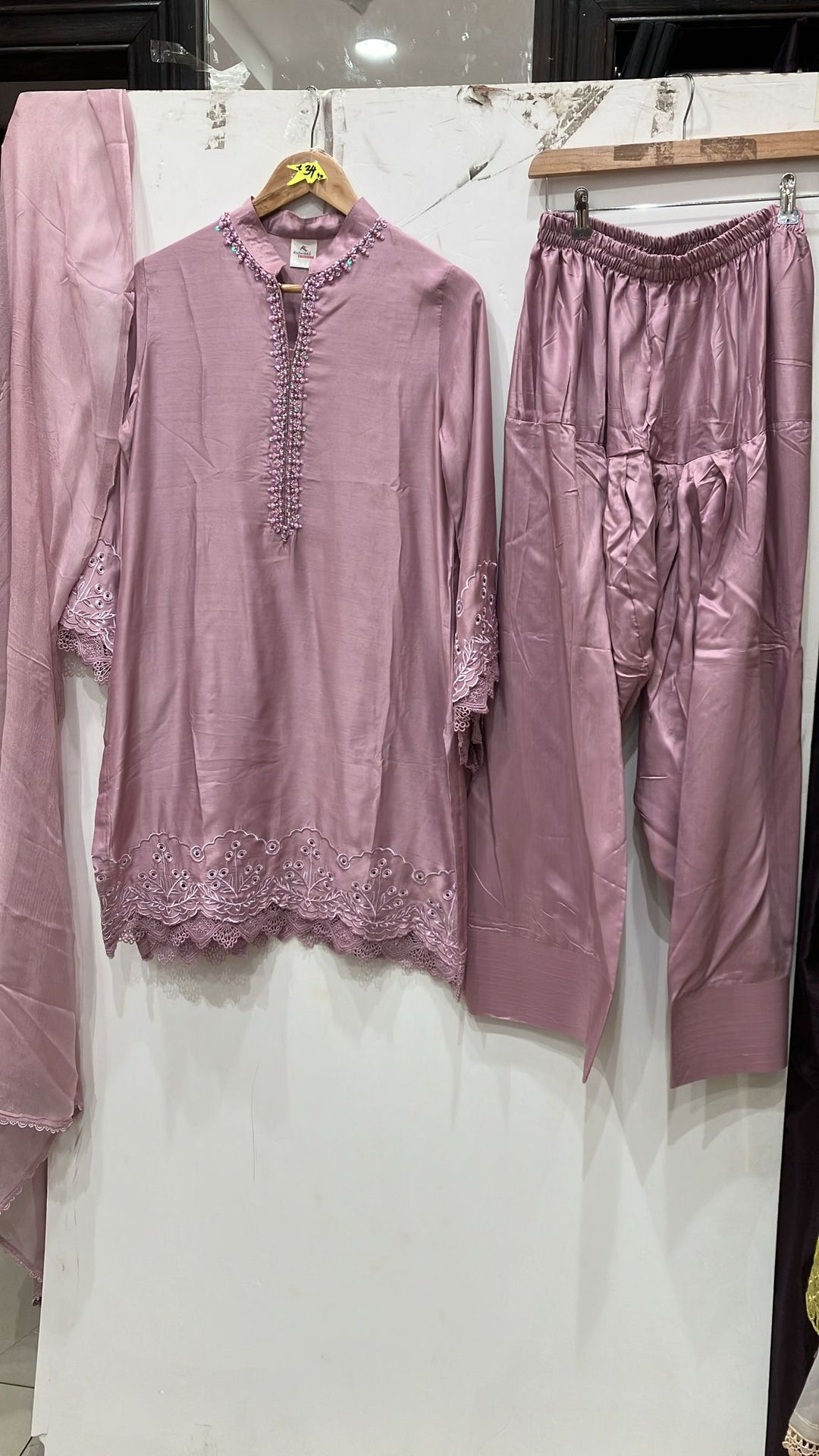 1116M - Dusty Pink Viscose Silk Shirt with Farshi Shalwar & Chiffon Dupatta