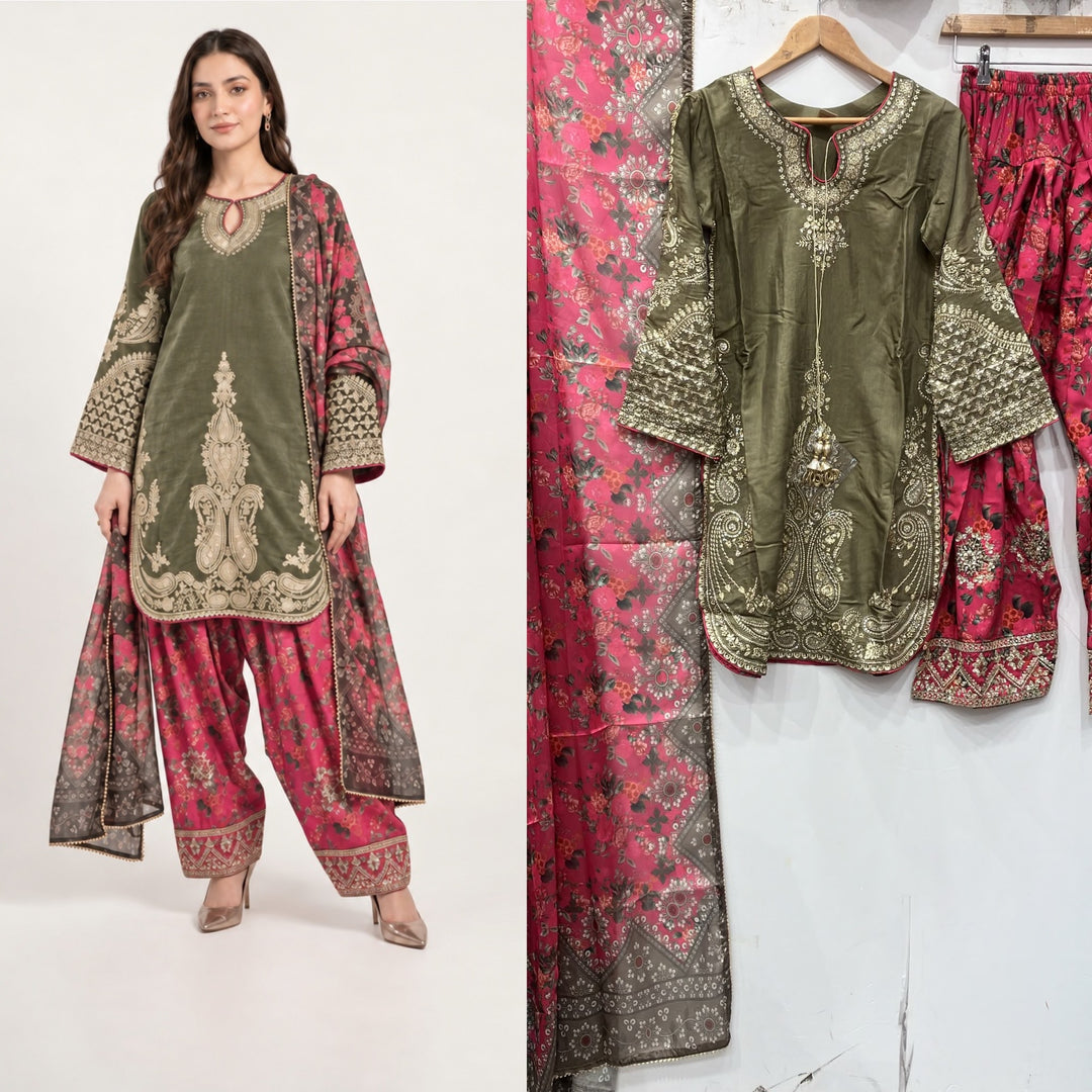378A Embroidered Viscose Pakistani Shalwar Suit - East meets west clothing 