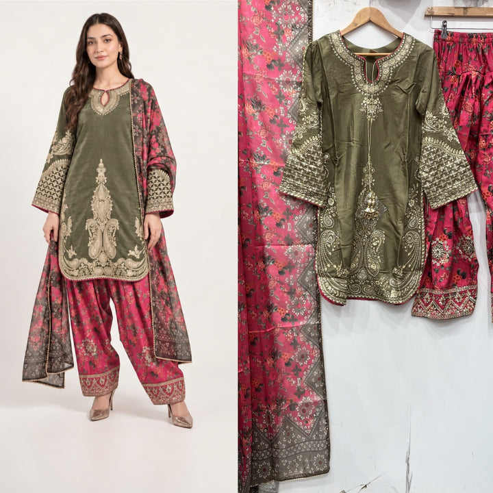 378A Embroidered Viscose Pakistani Shalwar Suit - East meets west clothing 