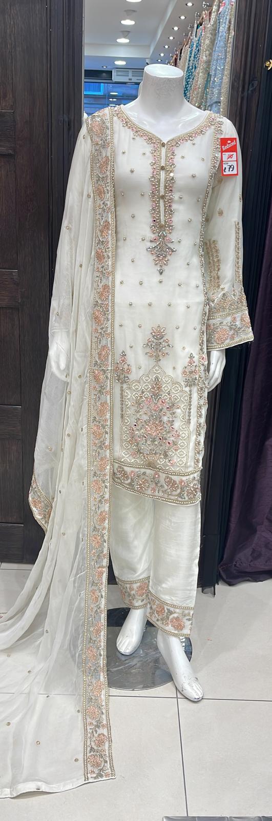 EMBROIDERED CHIFFON 3 PIECE SUIT 484B
