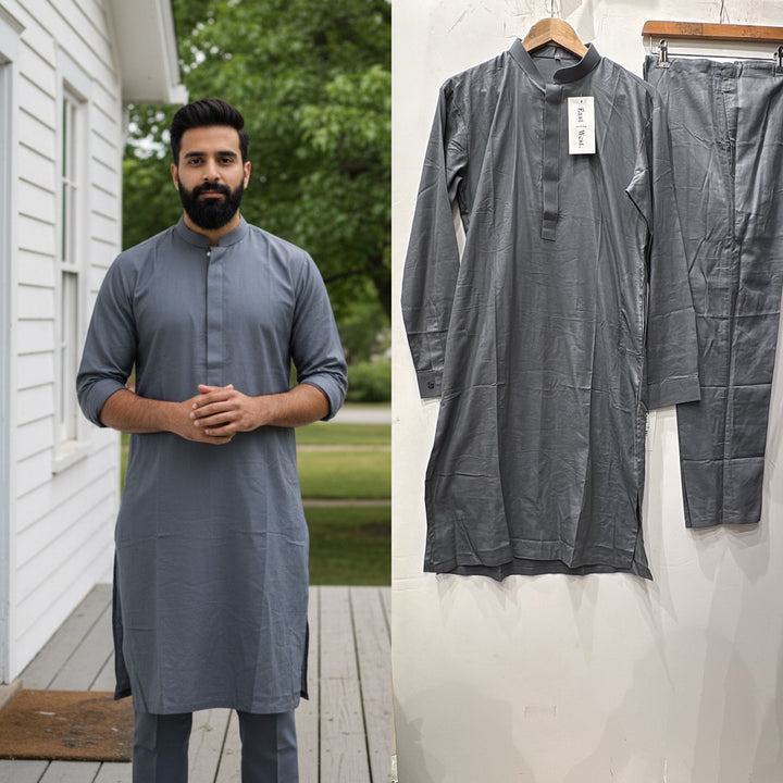 Dno. 02a Men's Grey traditional Kameez set