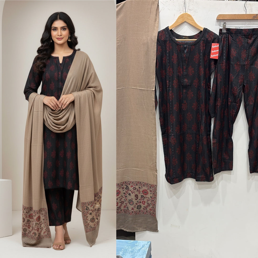 PL01 - LINEN PRINT 3 PIECE SUIT WITH SHAWL