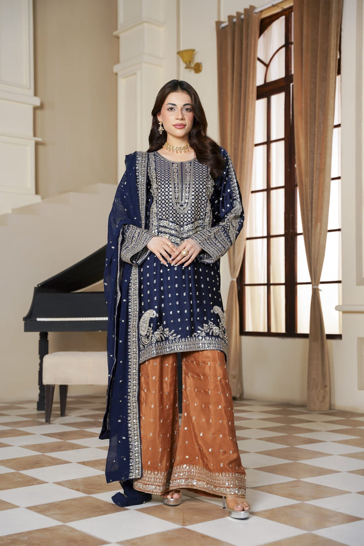 333D - Embroidered Shamoz Silk 3 Piece Suit