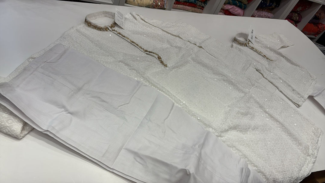 CK722 - White Chikankari Set for Boys and Men
