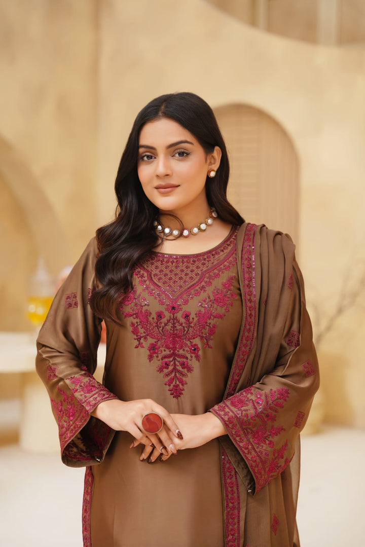 AG20B - AGHA NOOR EMBROIDERED SILK 3 PIECE SUIT