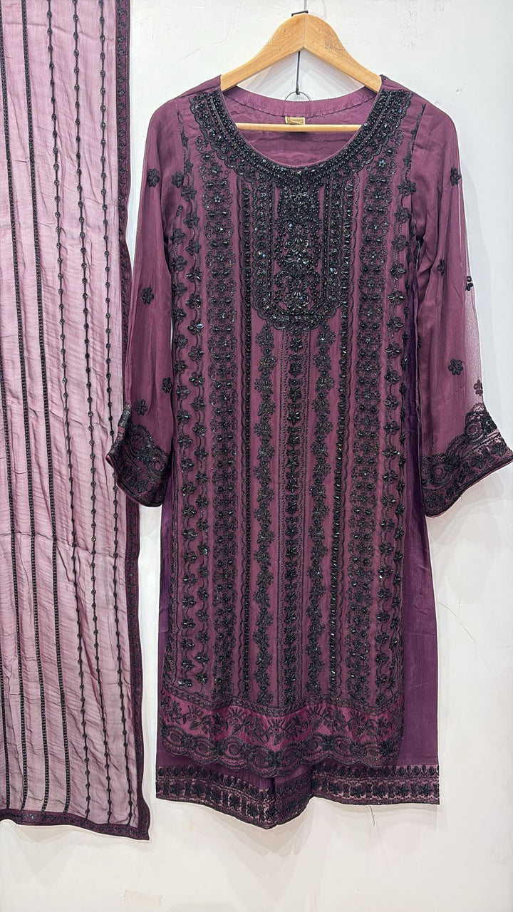 328A- Embroidered Chiffon 3 Piece Suit