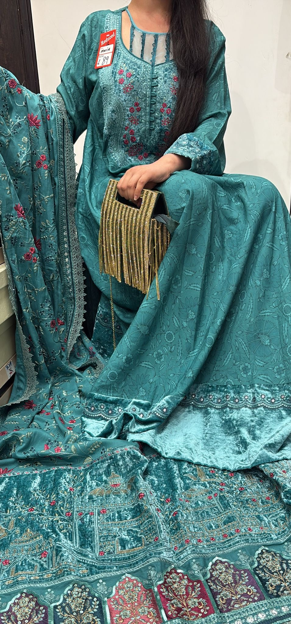 MARIA. B. LINEN READY TO WEAR TEAL DL-1105