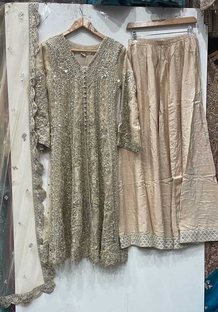 376A BEIGE GOLD EMBROIDERED 3 PIECE SUIT