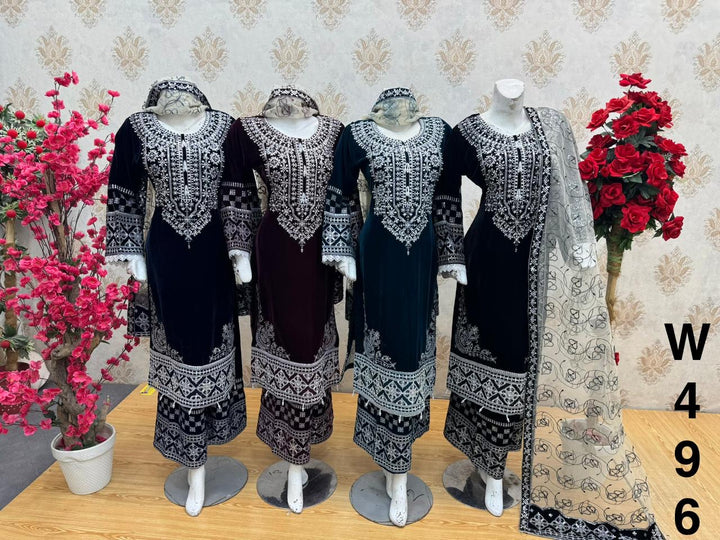W496 LUXURY VELVET EMBROIDERED 3 PIECE SUIT