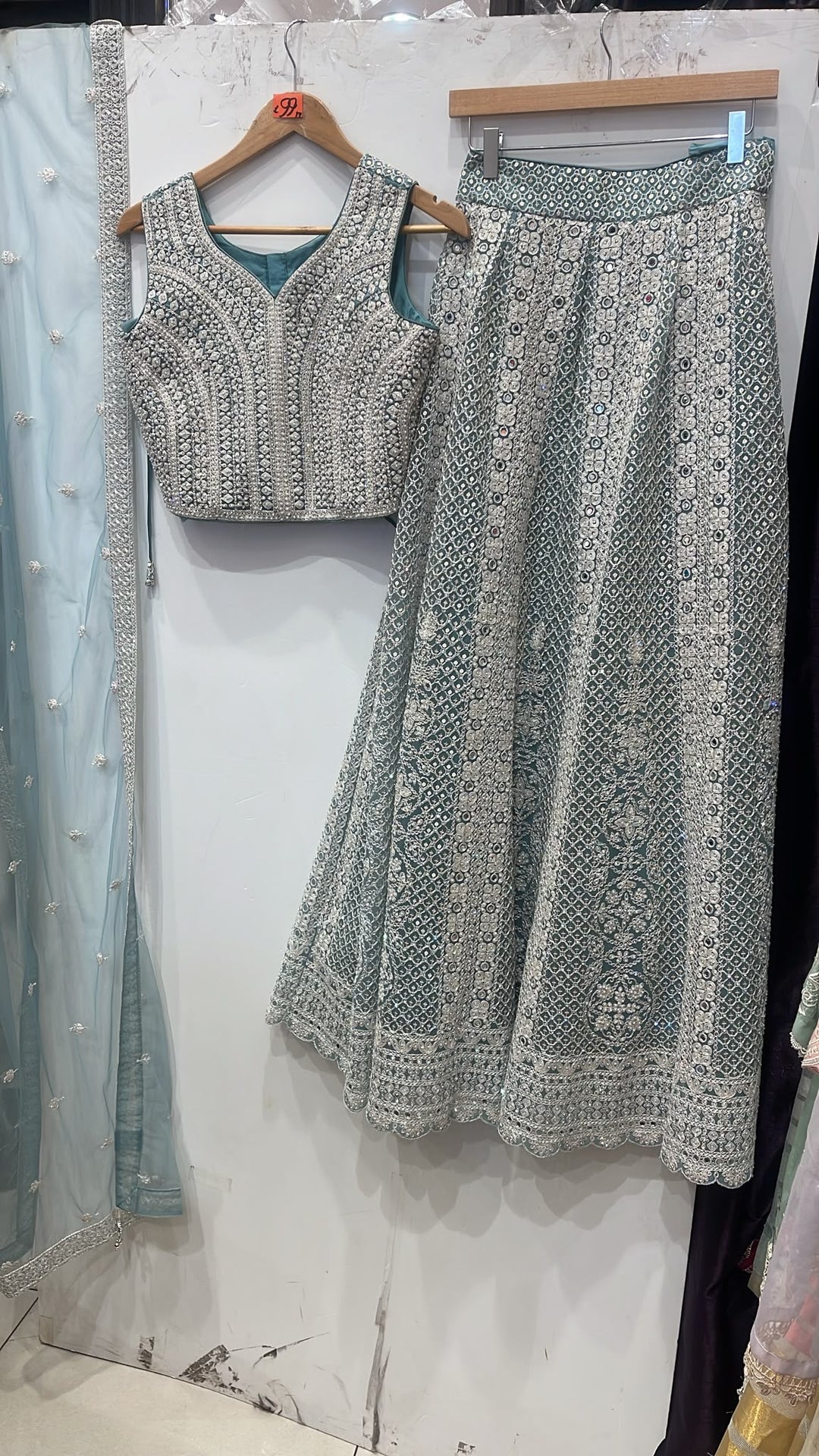 LIGHT BLUE EMBROIDERED NET LENGHA CHOLI 0211C