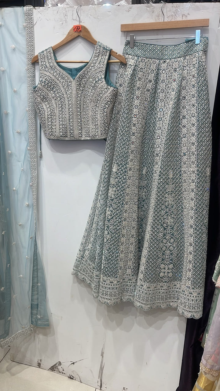LIGHT BLUE EMBROIDERED NET LENGHA CHOLI 0211C