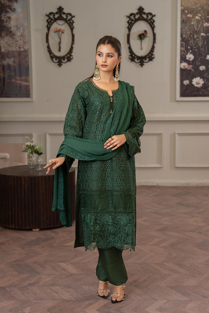 1143A - Green Embroidered Linen 3 Piece suit