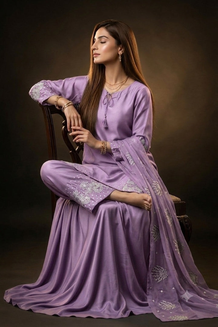 1179G - Lilac Embroidered Viscose 3 Piece suit