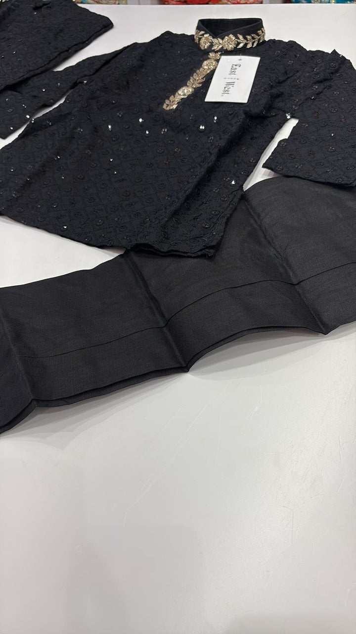 CK721 - Black Chikankari Set for Boys and Men