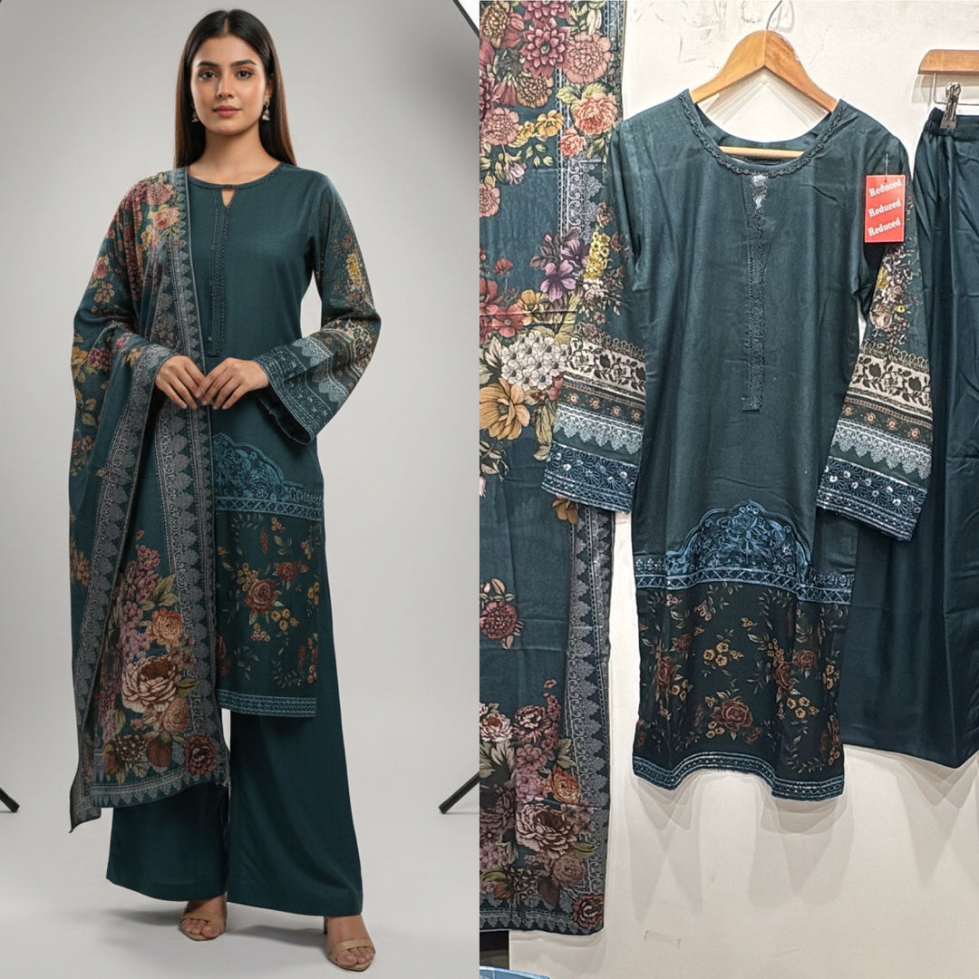 PL06 - EMBROIDERED LINEN PRINT 3 PIECE SUIT