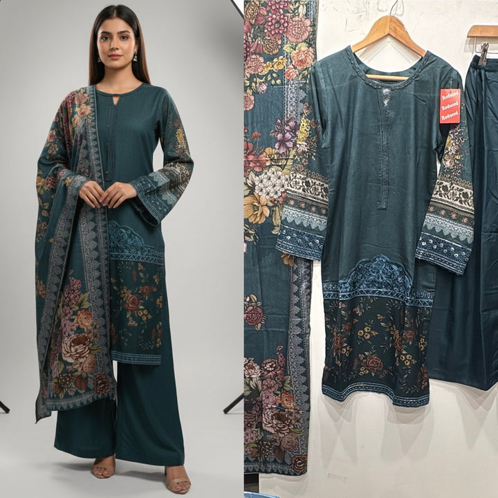 PL06 - EMBROIDERED LINEN PRINT 3 PIECE SUIT