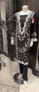 085C- BLACK EMBROIDERED LINEN 3 PIECE SUIT