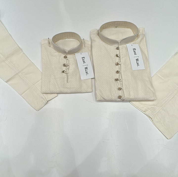 CK601b- Cream chikankari kameez set for Men and Boys