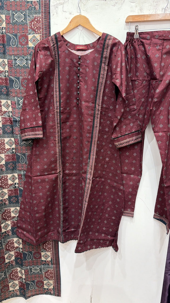 KBS04 Bin Saeed Soft Winter Khadder 3-Piece Suit - East meets west clothing 