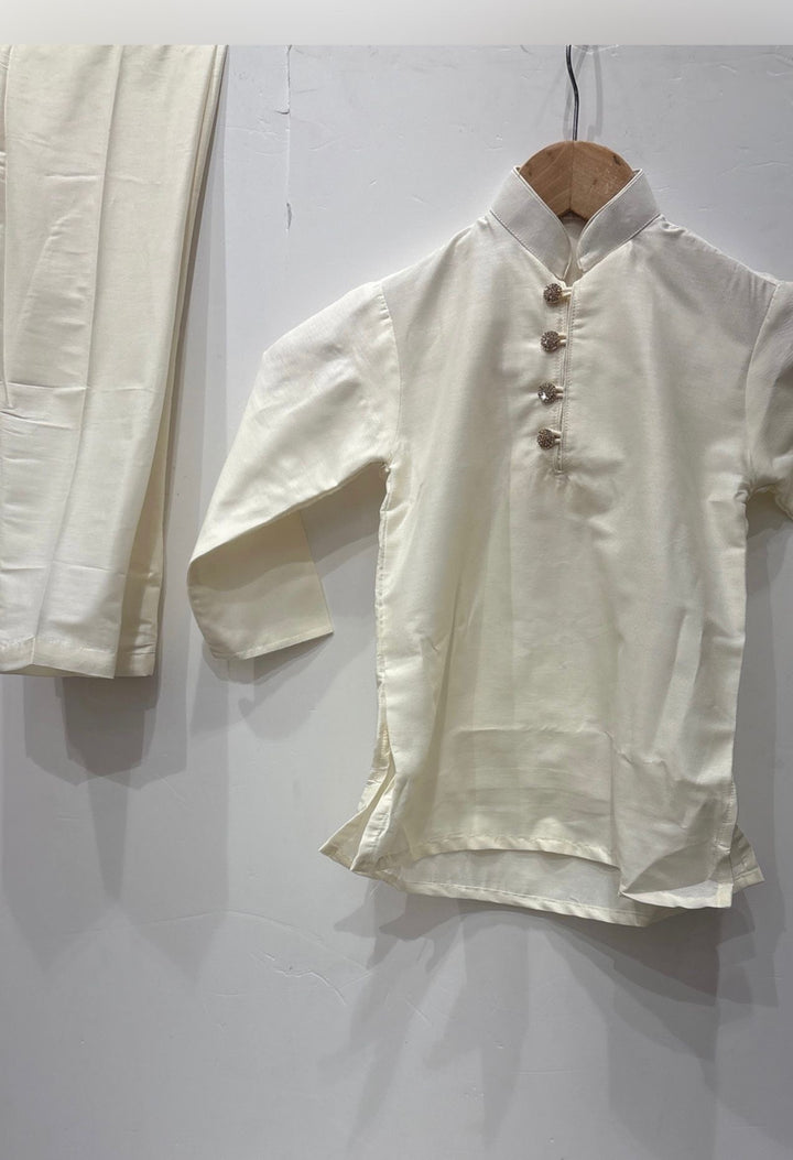 CK603B-  Cream cotton satin kameez set for Men & Boys