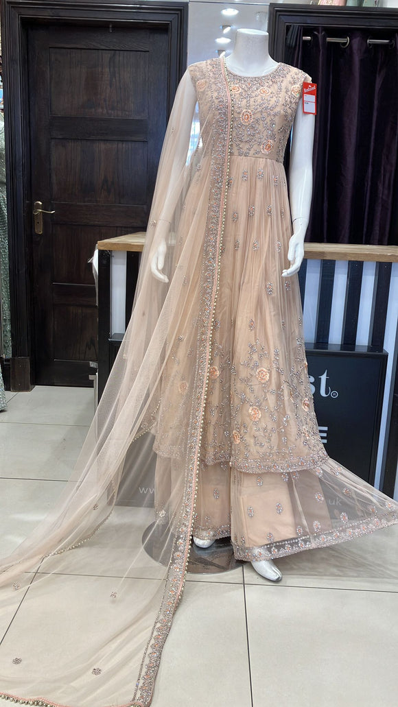 HEAVY EMBROIDERED NET SHARARA WITH LONG SHIRT 3074B
