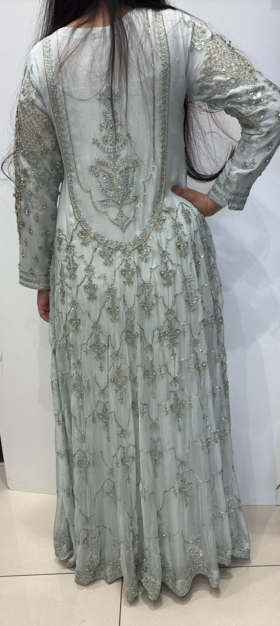 LIGHT BLUE EMBROIDERED CHIFFON 3 PIECE SUIT 424B