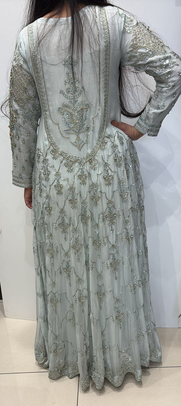 LIGHT BLUE EMBROIDERED CHIFFON 3 PIECE SUIT 424B