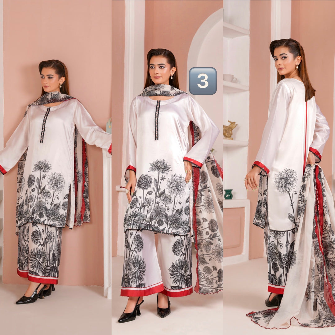 NSH03 - Elegant Silk 3-Piece co-ord Pakistani Suit