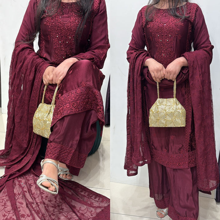 AG22b- EMBROIDERED SILK 3 PIECE SUIT
