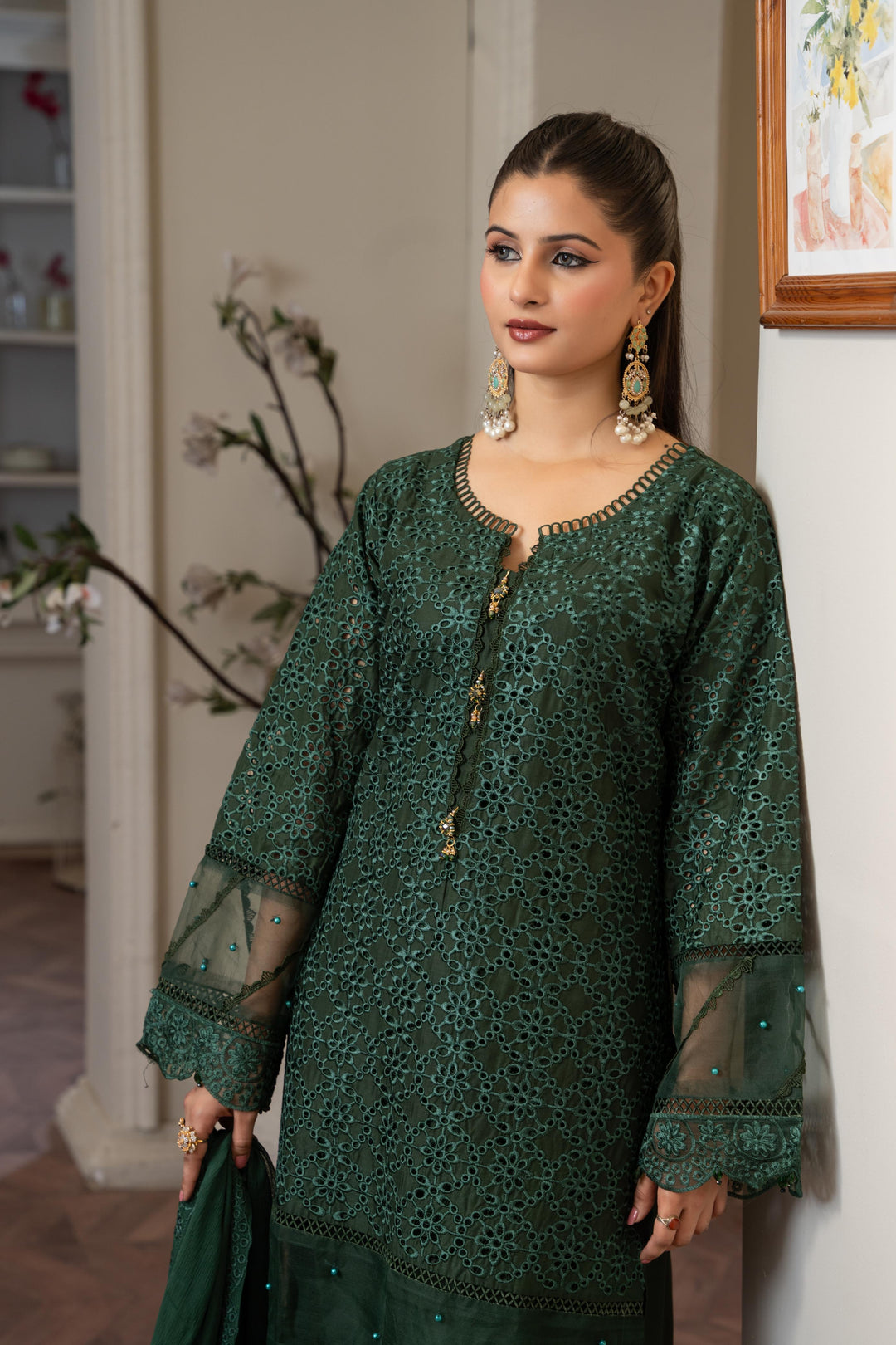 1143A - Green Embroidered Linen 3 Piece suit